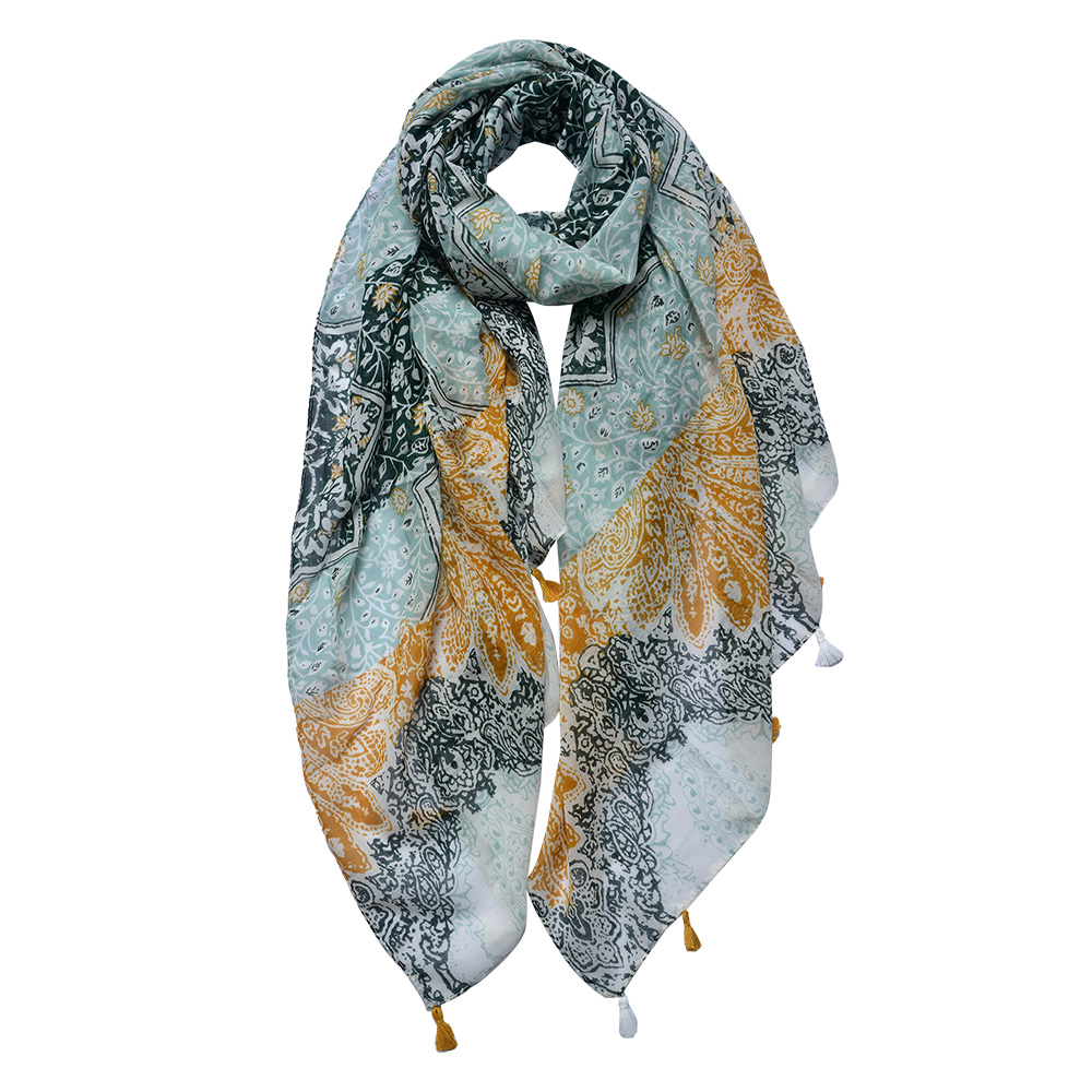 Scarf Women Print Black, Yellow 90x180 cm