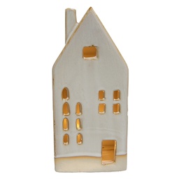 [6CE1504] Dekoration Haus mit LED Beige 8x5x18 cm