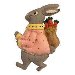 [66510] Pendentif décoratif Lapin en feutre Marron Jaune 10x2x17 cm