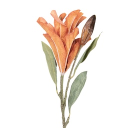 [5PL0252O] Deko Ast mit Blumen Orange Grün 12x16x88 cm
