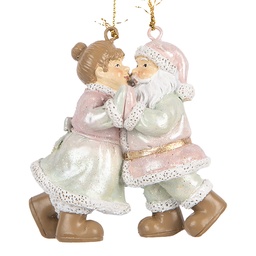[6PR5656] Décoration pendentif Père Noël avec Mère Noël Rose Vert 7x4x8 cm