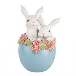 [6PR5218] Image de décoration Lapins dans oeuf Blanc Bleu 13x12x21 cm