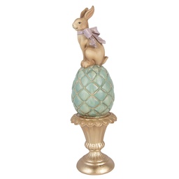 [6PR6065] Decoration Rabbit on egg Brown Gold colored Ø 8x29 cm