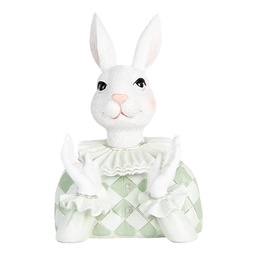 [6PR5460] Statua Decorativa Coniglio Bianco Verde 11x10x16 cm