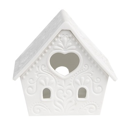 [6CE1740] Porte-lampes de Noël chalet Blanc 9x7x8 cm