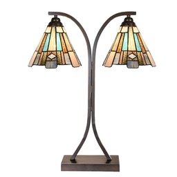 [5LL-6368] Table lamp Tiffany Brown Blue 48x19x57 cm E27/max 2x60W
