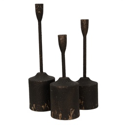 [6Y5474] Candle Holder (set of 3) Black Ø 9x35 / Ø 9x30 / Ø 9x25 cm