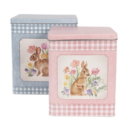 [6Y5508] Storage Tin Blue Pink (2) 21x15x25 / 18x13x22 cm