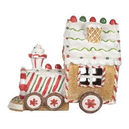 [6PR5840] Decorazione Natalizie Locomotiva con LED Marrone Bianco 21x12x17 cm