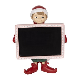 [6PR5606] Dekoration Elfe mit Kreidetafel Rot Schwarz 18x15x23 cm