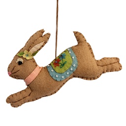 [66528] Pendentif décoratif Lapin en feutre Marron Vert 20x2x8 cm