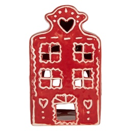 [6CE2336] Porte-lampes de Noël chalet Rouge Blanc 8x7x13 cm