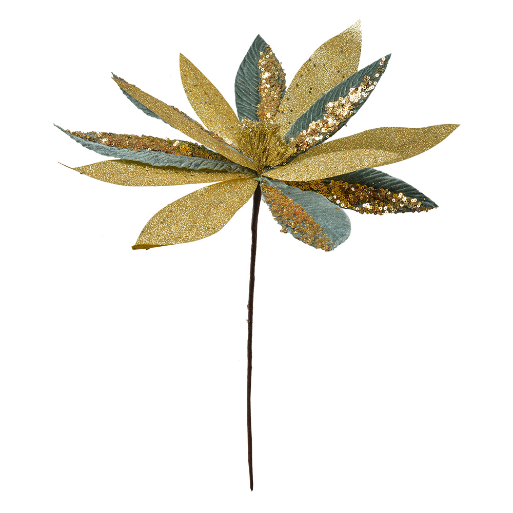 Weihnachtsdeko Blume Grün Goldfarbig Ø 40x47 cm