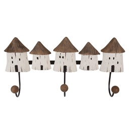 [6H2436] Wall Coat Rack 3 Hooks White Brown 38x8x19 cm