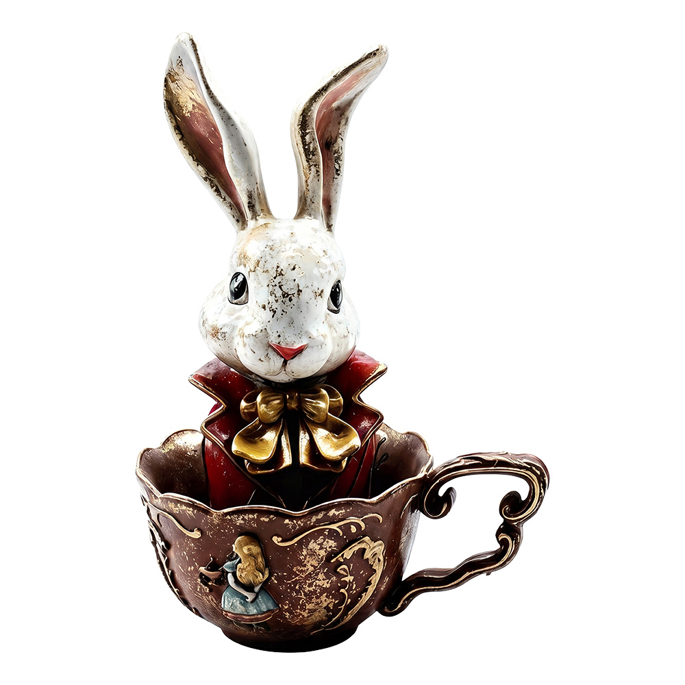 Décoration Lapin dans tasse Blanc Marron17x13x25 cm