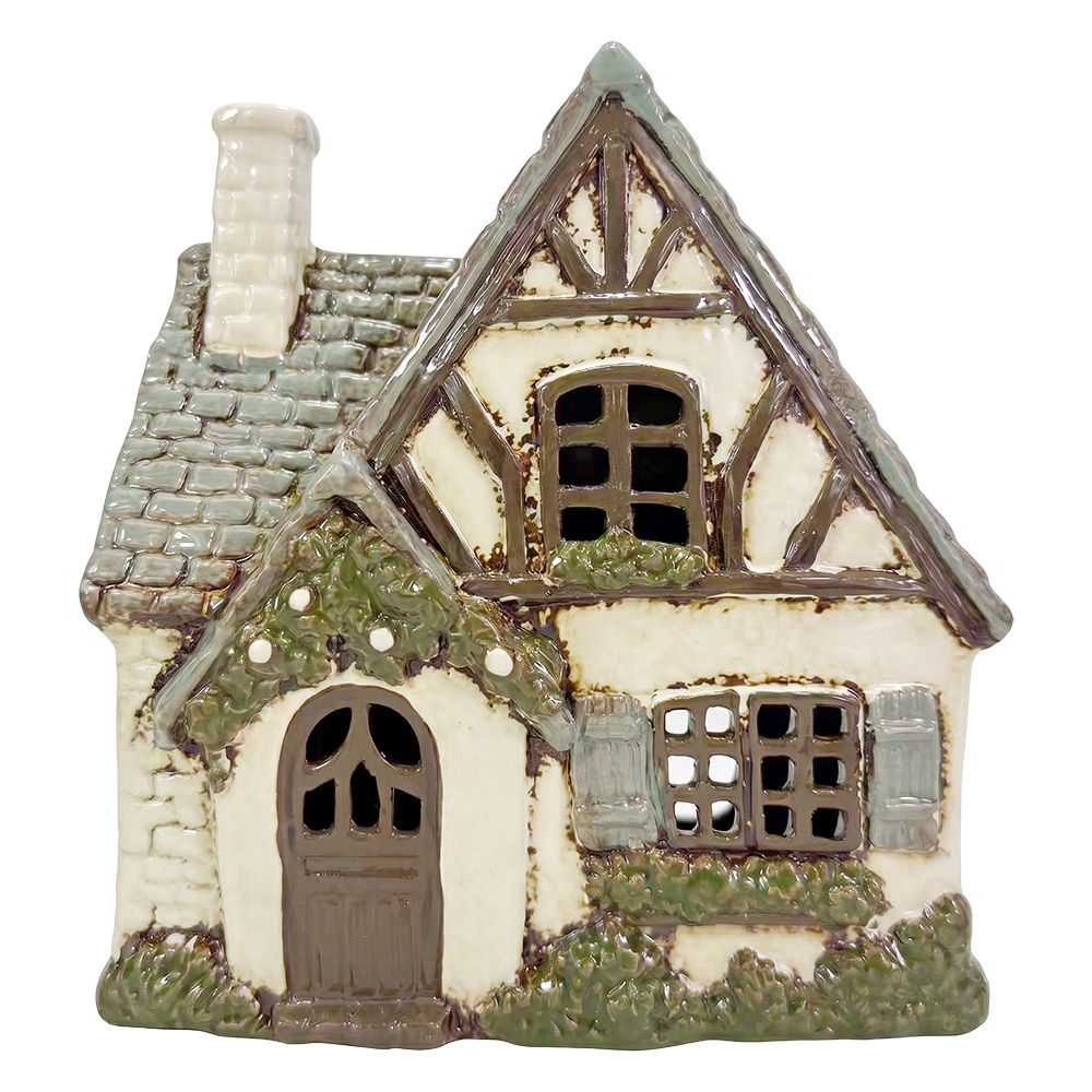 Portacandele Natale Casette Bianco Grigio 18x10x19 cm