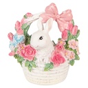 Decoration Rabbit in basket White Pink 15x9x16 cm