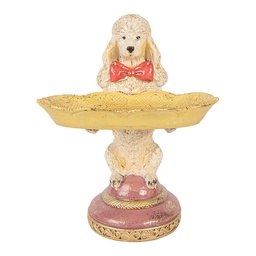 [6PR6048] Decorazione Cane con scodella Beige Giallo 15x16x21 cm