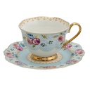 Kaffeetasse mit Unterteller Blau, Weiß 12x9x7 cm / Ø 15x2 cm / 160 ml