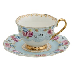 [6CE1279] Tazzina da caffè con piattino Blu, Bianco 12x9x7 cm / Ø 15x2 cm / 160 ml