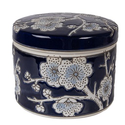 [6CE2389] Jewellery Box Blue White Ø 12x10 cm