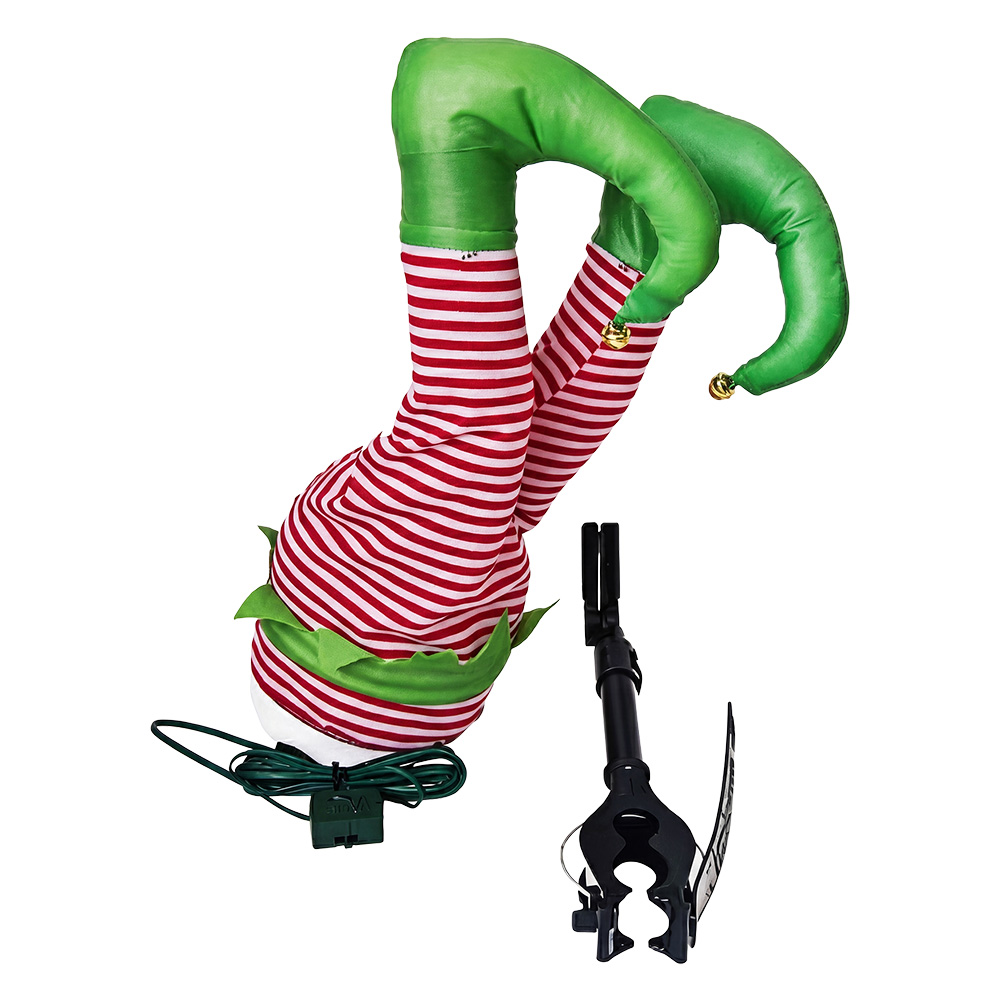 Decorazione Gambe da elfo di Natale Rosso Verde 35 cm