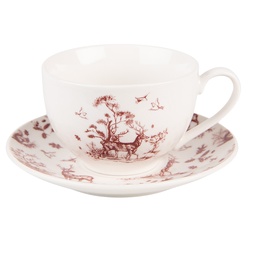 [PFTKS] Cup and Saucer Beige Red 12x9x6 cm / Ø 14x2 cm / 200 ml