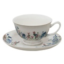 Kaffeetasse mit Unterteller Weiß, Blau 12x10x6 cm / Ø 15x2 cm / 250 ml