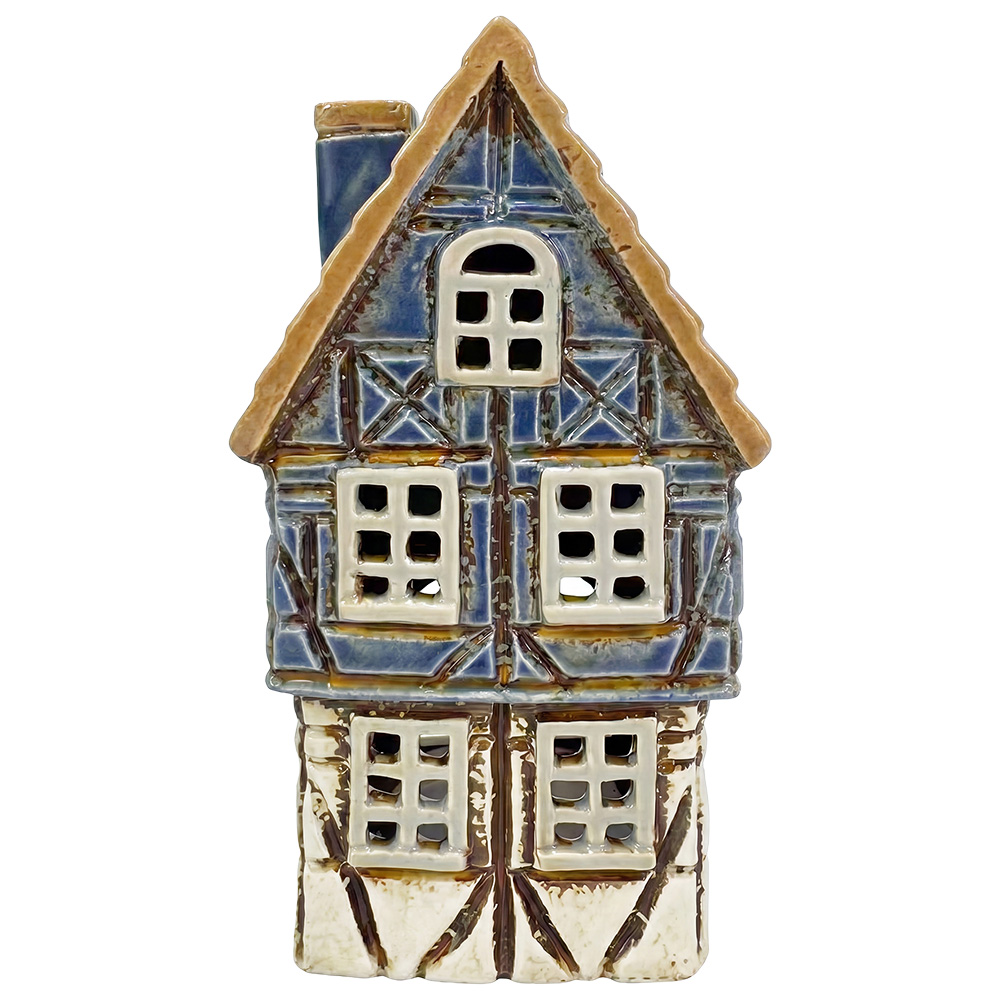 Porte-lampes de Noël chalet Bleu Marron 9x9x17 cm