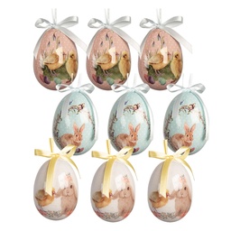 [66446] Ciondolo Decorativo Uovo (set 9) Blu Bianco Ø 5x8 cm