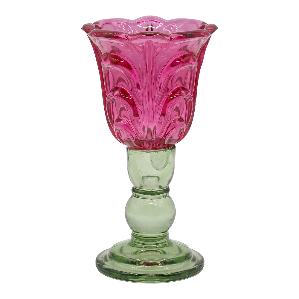 Glass Tea Light Houder Pink Green Ø 10x18 cm