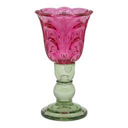 [6GL5550F] Glass Tea Light Houder Pink Green Ø 10x18 cm