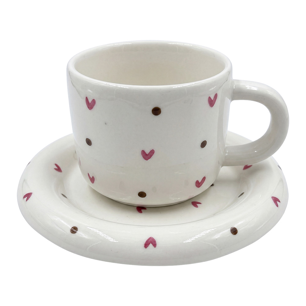 Kaffeetasse mit Untertasse Weiß Rosa