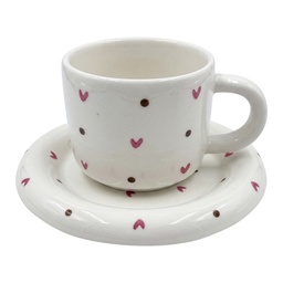 [6CEKS0151] Kaffeetasse mit Untertasse Weiß Rosa