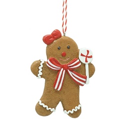 [6PR4338] Pendentif décoratif Bonhomme de pain d'épice Marron Blanc 8x1x10 cm