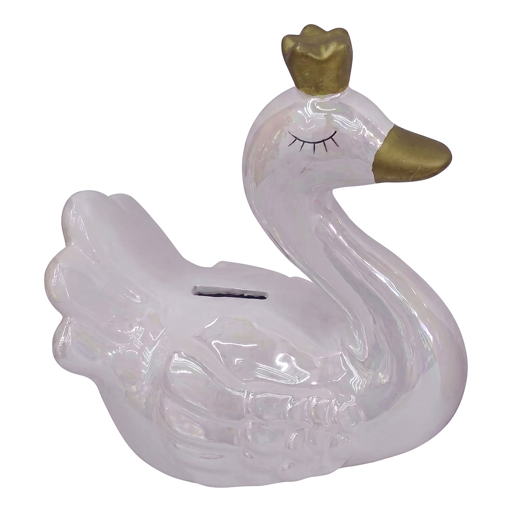 Tirelire Cygne Blanc Couleur or 11x7x12 cm
