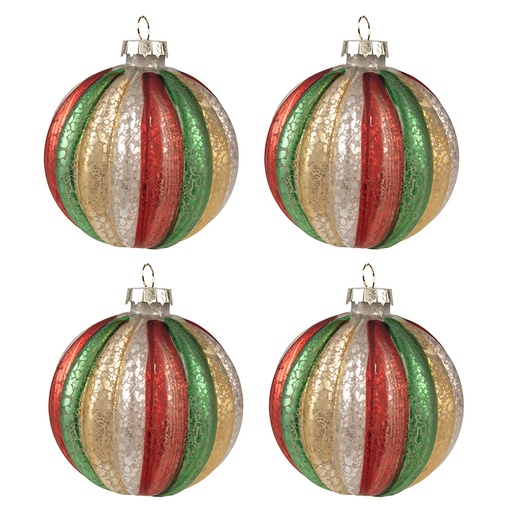 Clayre & Eef Kerstbal Set van 4 Ø 8x8 cm Rood Groen Glas
