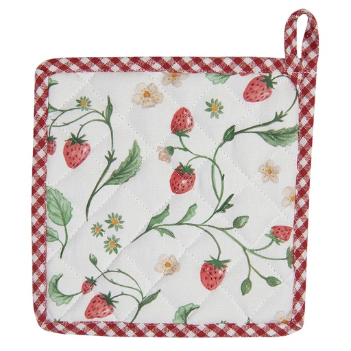 Clayre & Eef Pannenlap 20x20 cm Wit Rood Katoen Aardbeien