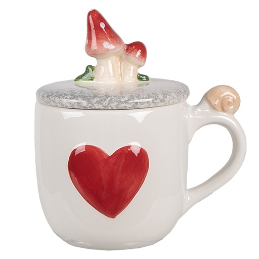 Mug Avec Couvercle Blanc Rouge 14x10x9 /15 cm / 400 ml