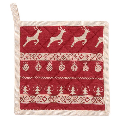 Clayre & Eef Pannenlap 20x20 cm Rood Beige Katoen Kerst