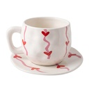 Tazzina da caffè con piattino Bianco Rosso 12x9x8 cm / Ø 14x2 cm / 300 ml