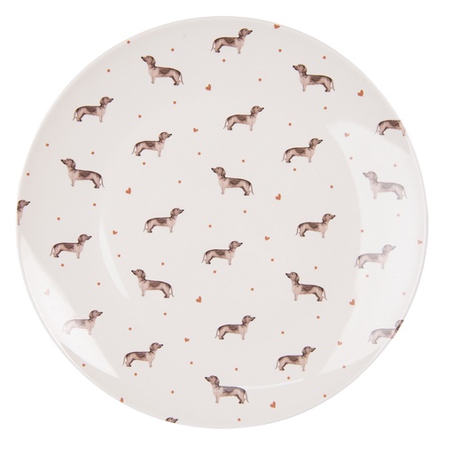 Clayre & Eef Dinerbord Ø 26 cm Beige Bruin Porselein Teckels
