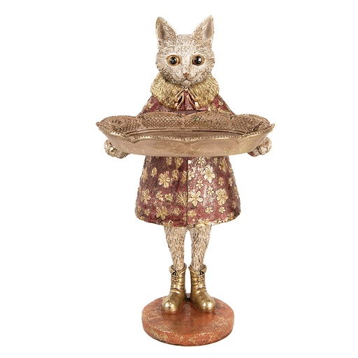 Decoration Cat Beige Red 16x14x27 cm