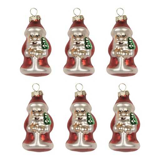 Clayre & Eef Pendentif de Noël Set de 6 Père Noël Ø 3x35 cm Rouge Verre
