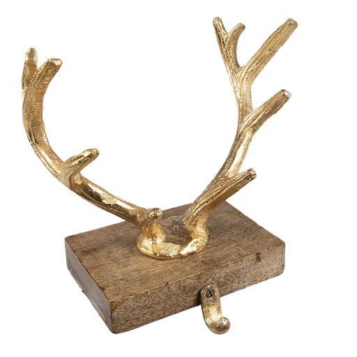 Hook Christmas Stocking Antlers Gold, Brown 14x12x17 cm