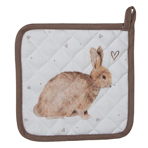 Clayre & Eef Kids' Pot Holder 16x16 cm White Brown Cotton Rabbit