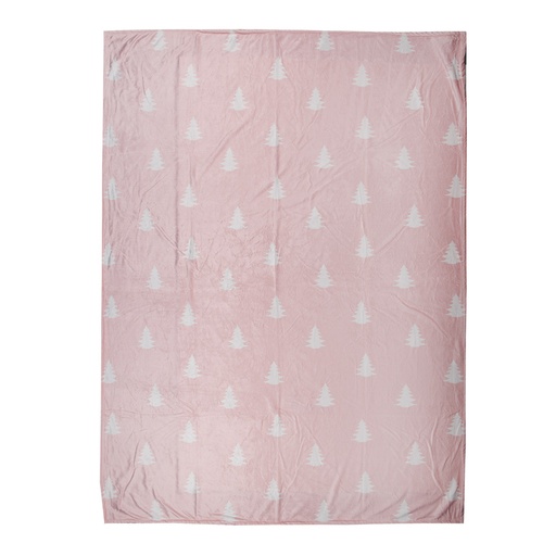 Clayre & Eef Plaid 130x170 cm Roze Wit Polyester Kerstbomen