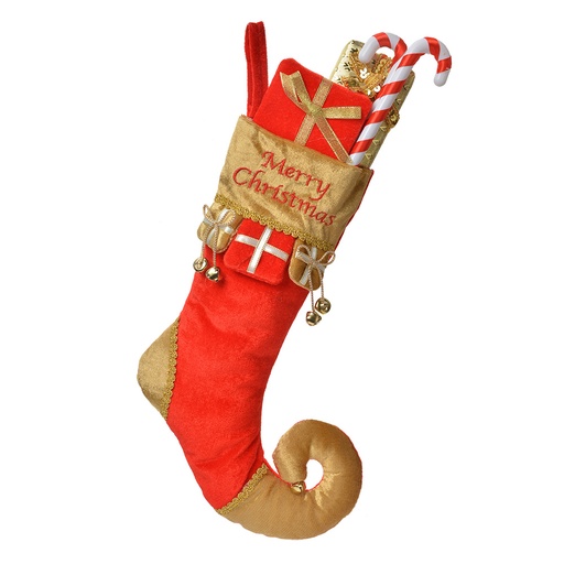 Décoration chaussette de Noel Rouge Couleur or 24x7x46 cm