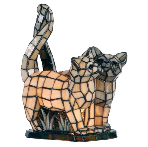 Lumilamp Tiffany Tischlampe Katzen 27x18x35 cm Beige Grau Glas