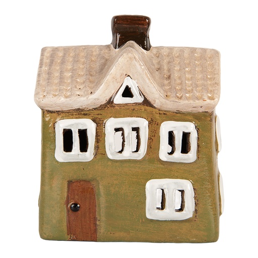 Clayre & Eef Waxinelichthouder Huis 11x7x13 cm Groen Keramiek
